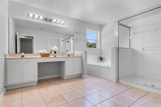 bathroom with vanity and plus walk in shower