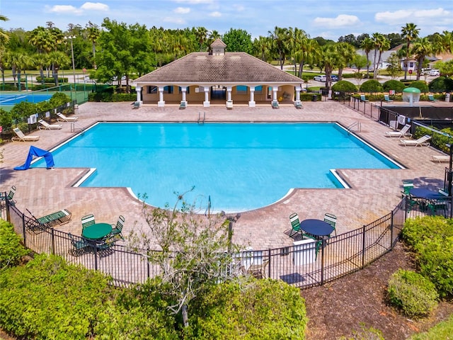 view of swimming pool featuring a gazebo and a patio