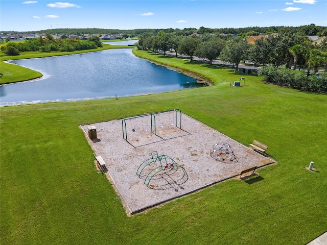 drone / aerial view featuring a water view