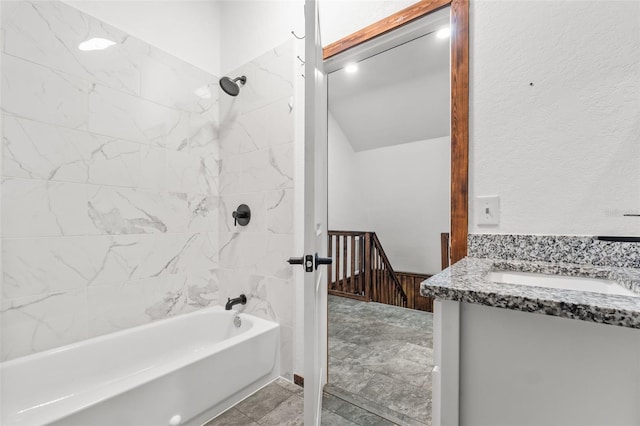 965 Keen Rd, Frostproof, FL 33843 - bathroom with bathtub / shower combination, vanity, and vaulted ceiling