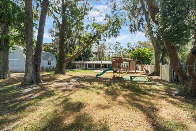 view of yard featuring a playground