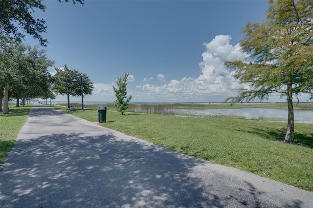 view of street featuring a water view