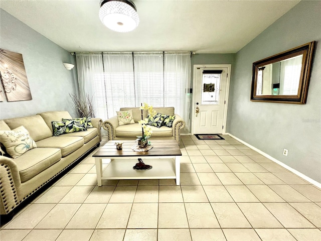 living room with light tile patterned flooring