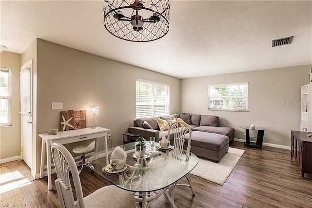 living room with dark hardwood / wood-style floors