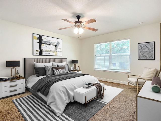 bedroom featuring ceiling fan and a textured ceiling