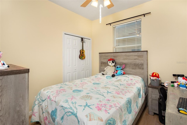 bedroom with a closet and ceiling fan