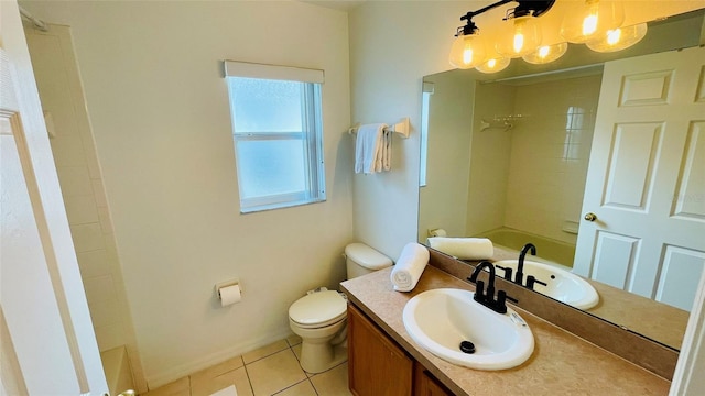 full bathroom featuring tile patterned floors, vanity, toilet, and tiled shower / bath combo