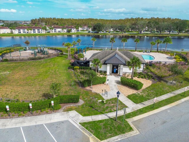 drone / aerial view featuring a water view