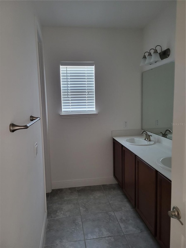 bathroom with vanity and tile patterned floors