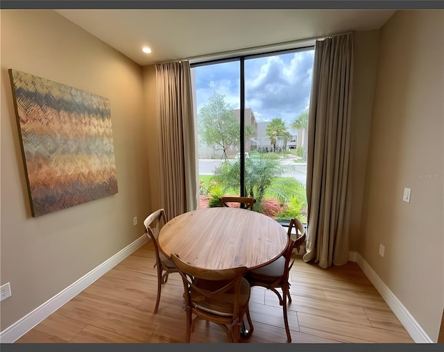 dining space featuring light hardwood / wood-style floors