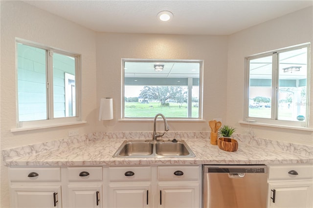 kitchen with stainless steel dishwasher, a healthy amount of sunlight, and sink