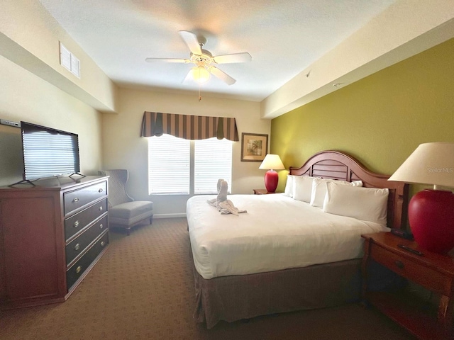 bedroom with carpet flooring and ceiling fan