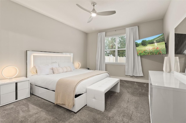 bedroom featuring ceiling fan and carpet flooring