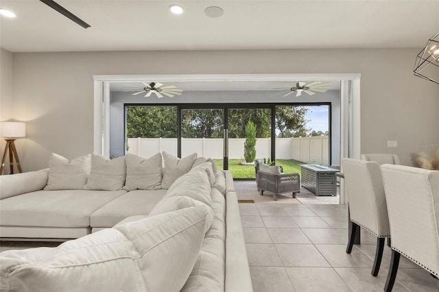 living room featuring light tile patterned floors