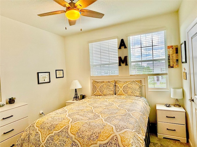 bedroom featuring carpet and ceiling fan