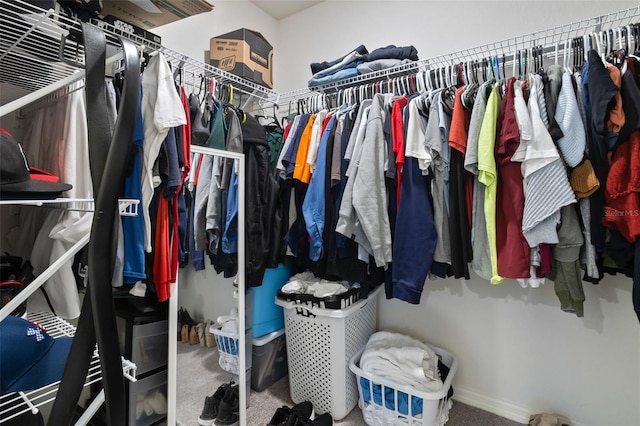 walk in closet with carpet