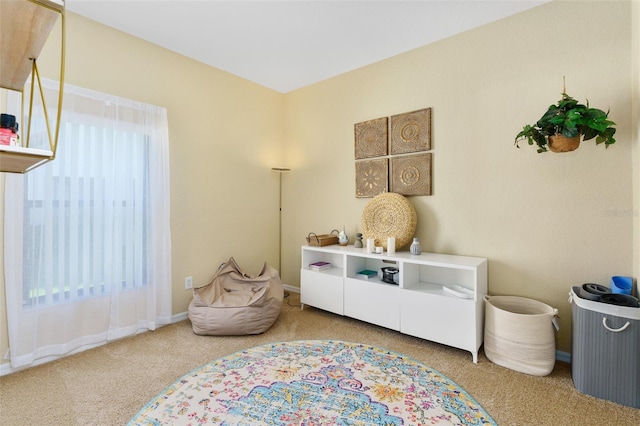 game room with a wealth of natural light and carpet