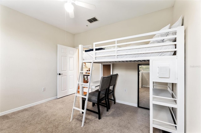 bedroom featuring carpet and ceiling fan