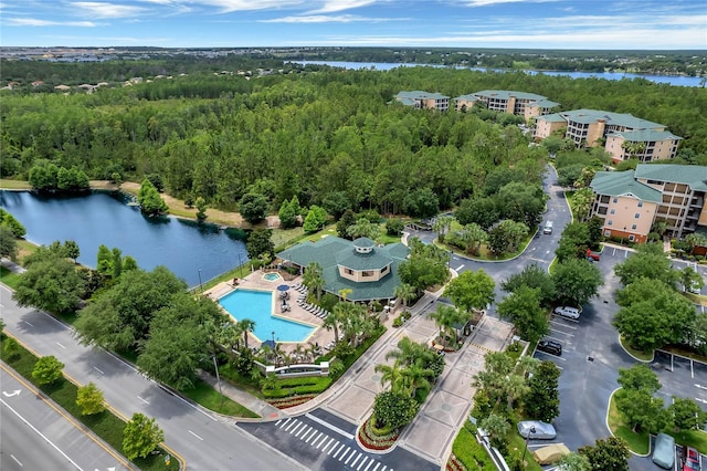 aerial view with a water view