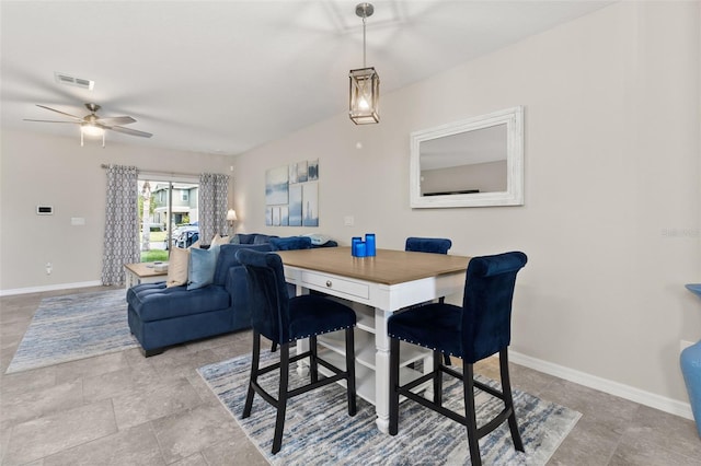 dining area featuring ceiling fan