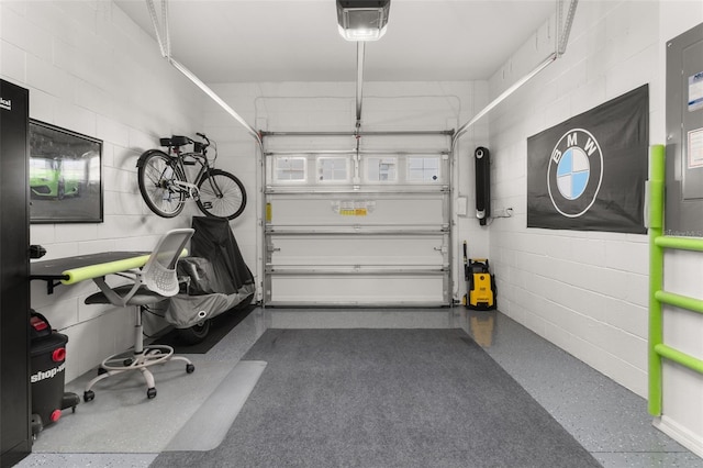 garage with a garage door opener