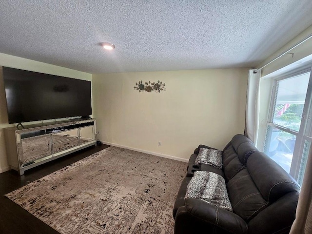 living room featuring a textured ceiling