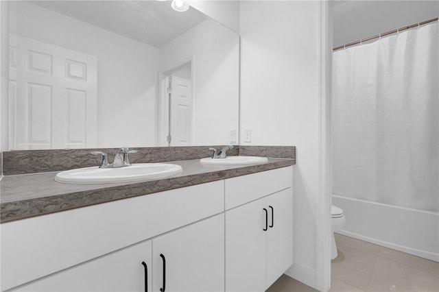 14442 Noto Ave, Clermont, FL 34714 - bathroom featuring double vanity, tile patterned floors, and shower / bath combination with curtain
