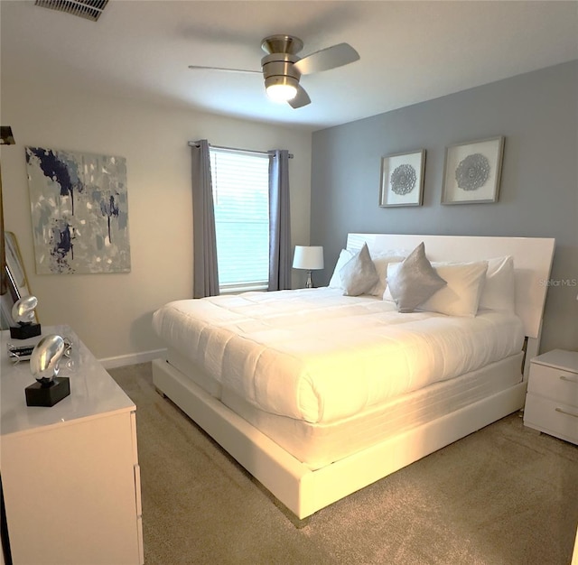 bedroom featuring carpet flooring and ceiling fan