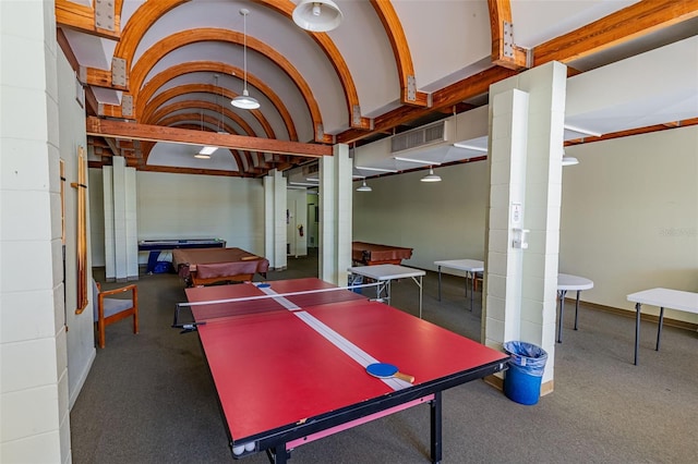 recreation room featuring billiards and carpet