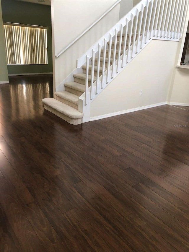 staircase with wood-type flooring