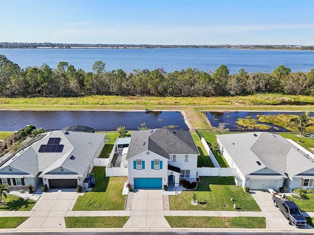 aerial view featuring a water view