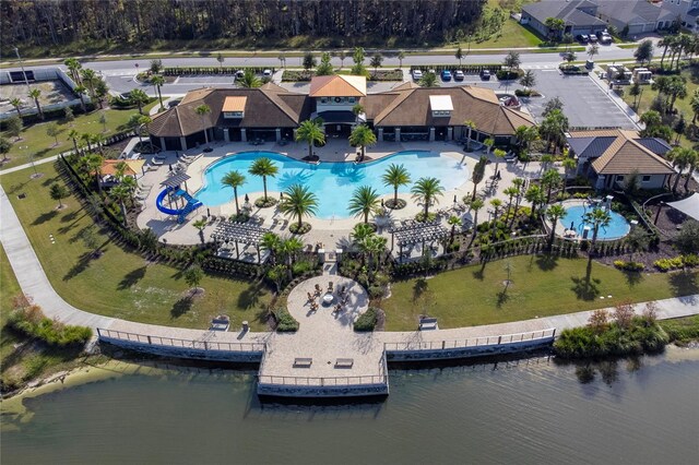 aerial view with a water view