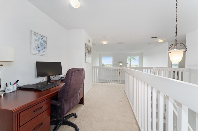 view of carpeted office space