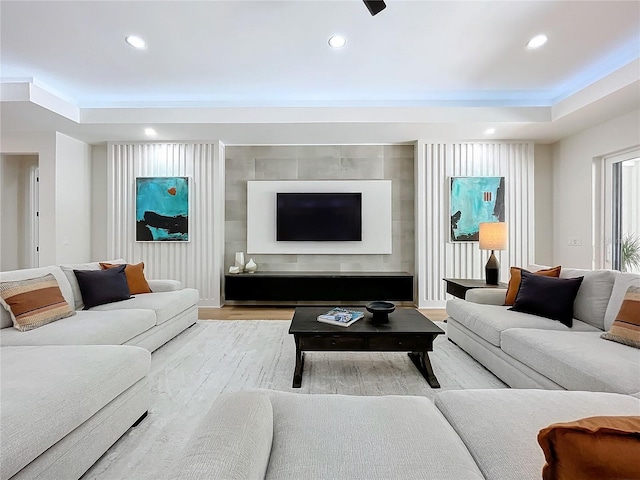 living room with light wood-type flooring