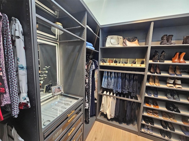 spacious closet with light hardwood / wood-style flooring