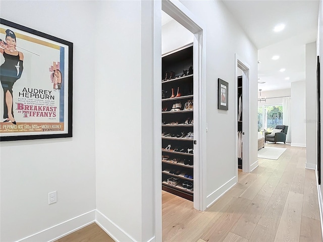 hallway with hardwood / wood-style flooring