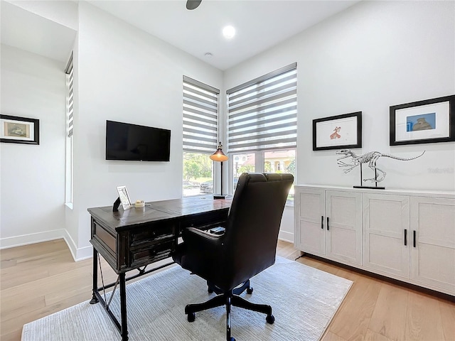 office area featuring light hardwood / wood-style floors