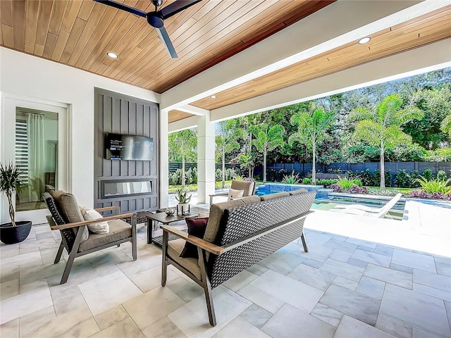 view of patio featuring a fenced in pool