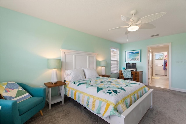 bedroom with carpet flooring and ceiling fan