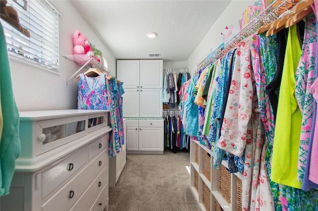 spacious closet with light colored carpet