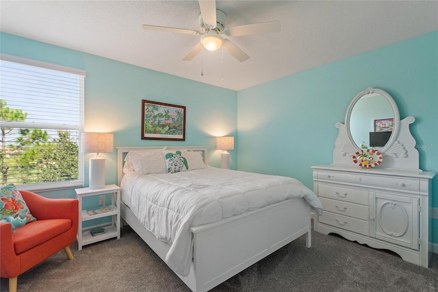 bedroom featuring carpet and ceiling fan