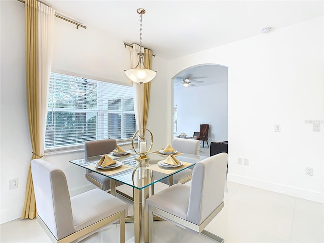 dining area featuring ceiling fan