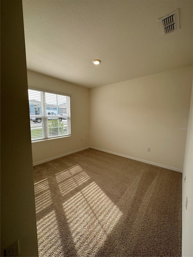 empty room featuring a textured ceiling and carpet floors