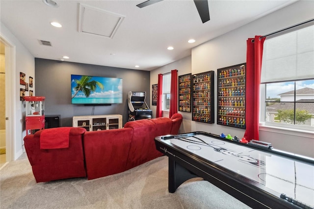5075 Twin Lakes Blvd, Saint Cloud, FL 34772 - rec room featuring recessed lighting, carpet floors, and attic access
