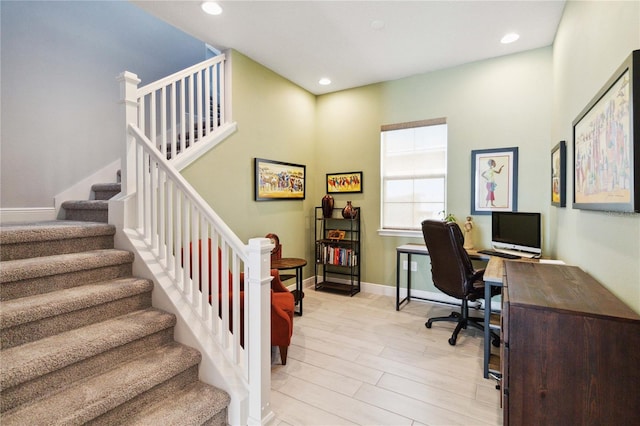 home office featuring light hardwood / wood-style floors