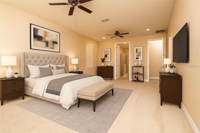 7845 Wandering Way, Orlando, FL 32836 - bedroom with light colored carpet, recessed lighting, baseboards, and a ceiling fan