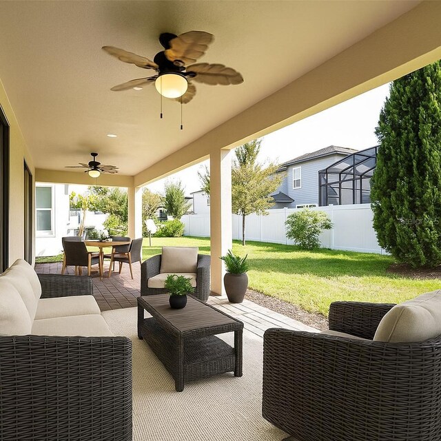 7845 Wandering Way, Orlando, FL 32836 - view of patio with an outdoor hangout area, a ceiling fan, and outdoor dining area