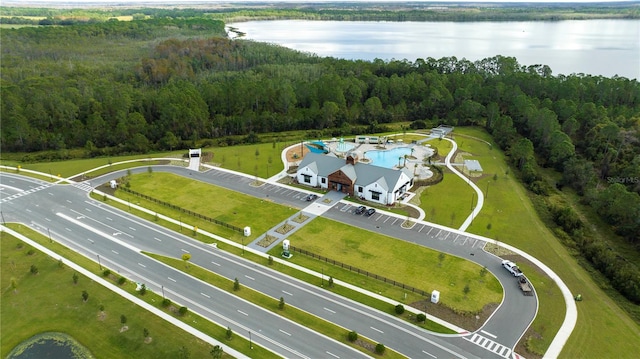 bird's eye view featuring a water view