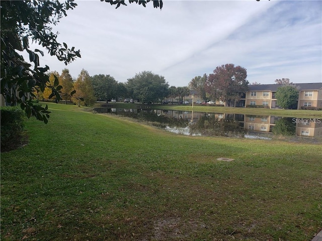 view of yard with a water view