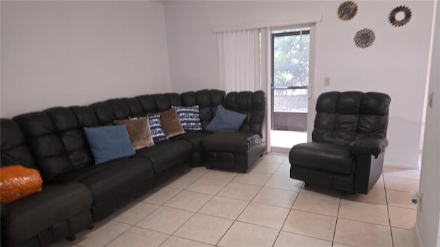 living room featuring light tile patterned flooring